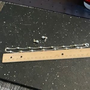 2 Tone Sterling Silver (925 stamped) bead 18” necklace and pierced earring set.